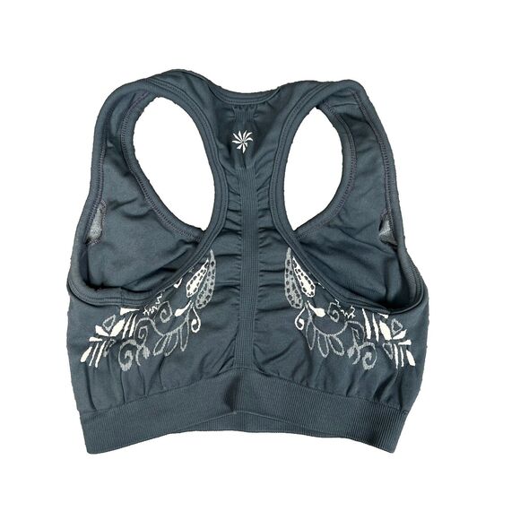 Athleta Sports Bra Embroidered Floral Vine Print Gray Size XS Stretchy - Picture 2 of 6